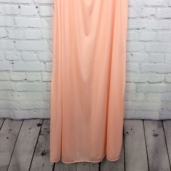 Vtg Figurfit Long Nightgown Women's Sz M Peach Sheer Accordion Pleats Lace Flowy - Picture 6 of 11